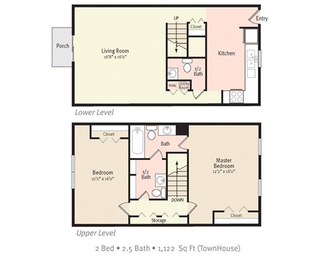2BR 1Bath TH Floor Plan at Kings Trail Apartment Homes, Florida
